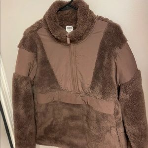 Pink Victoria Secret chocolate fuzzy jacket med